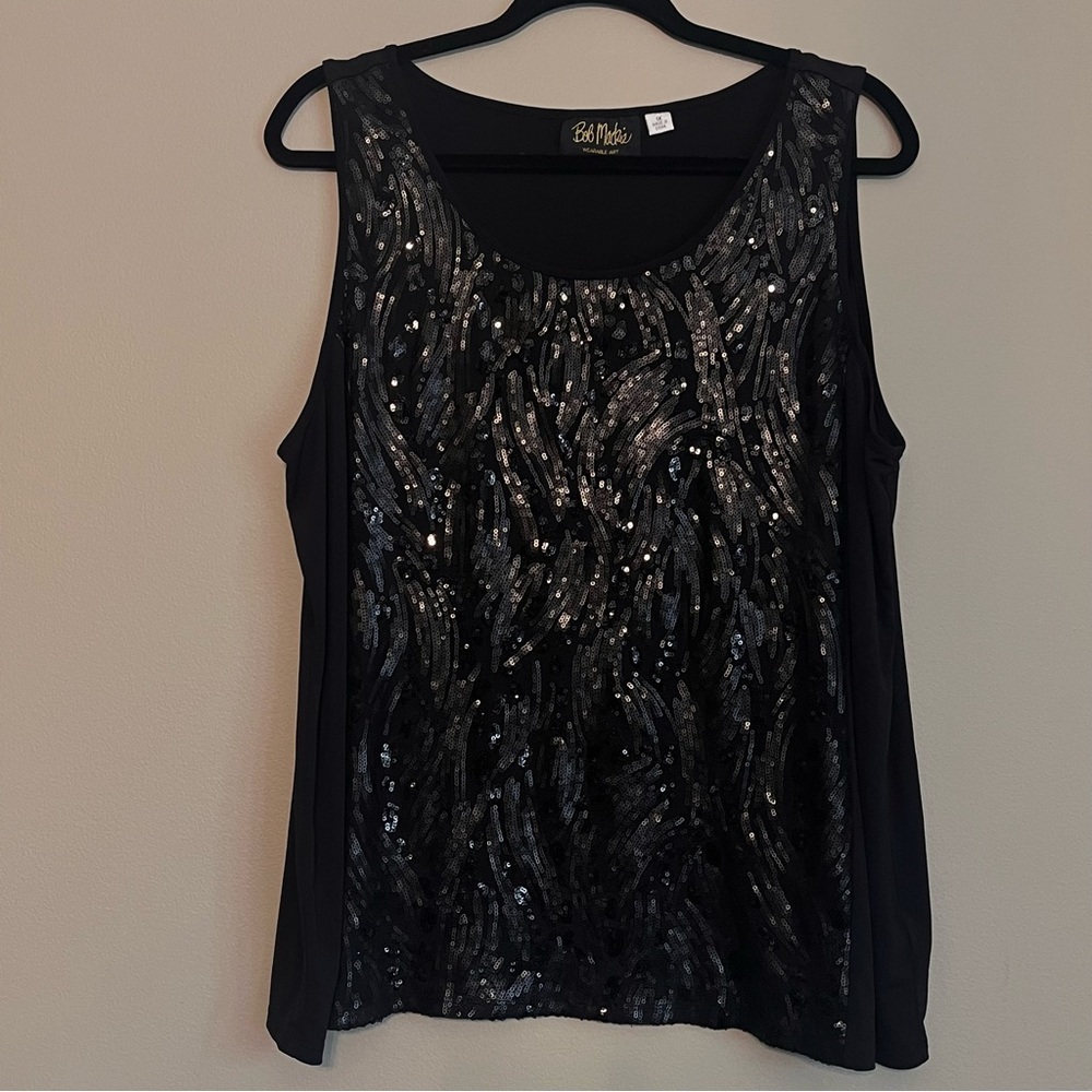 Bob Mackie black Sequin abstract tank top Women’s size 1X Art to wear Layering